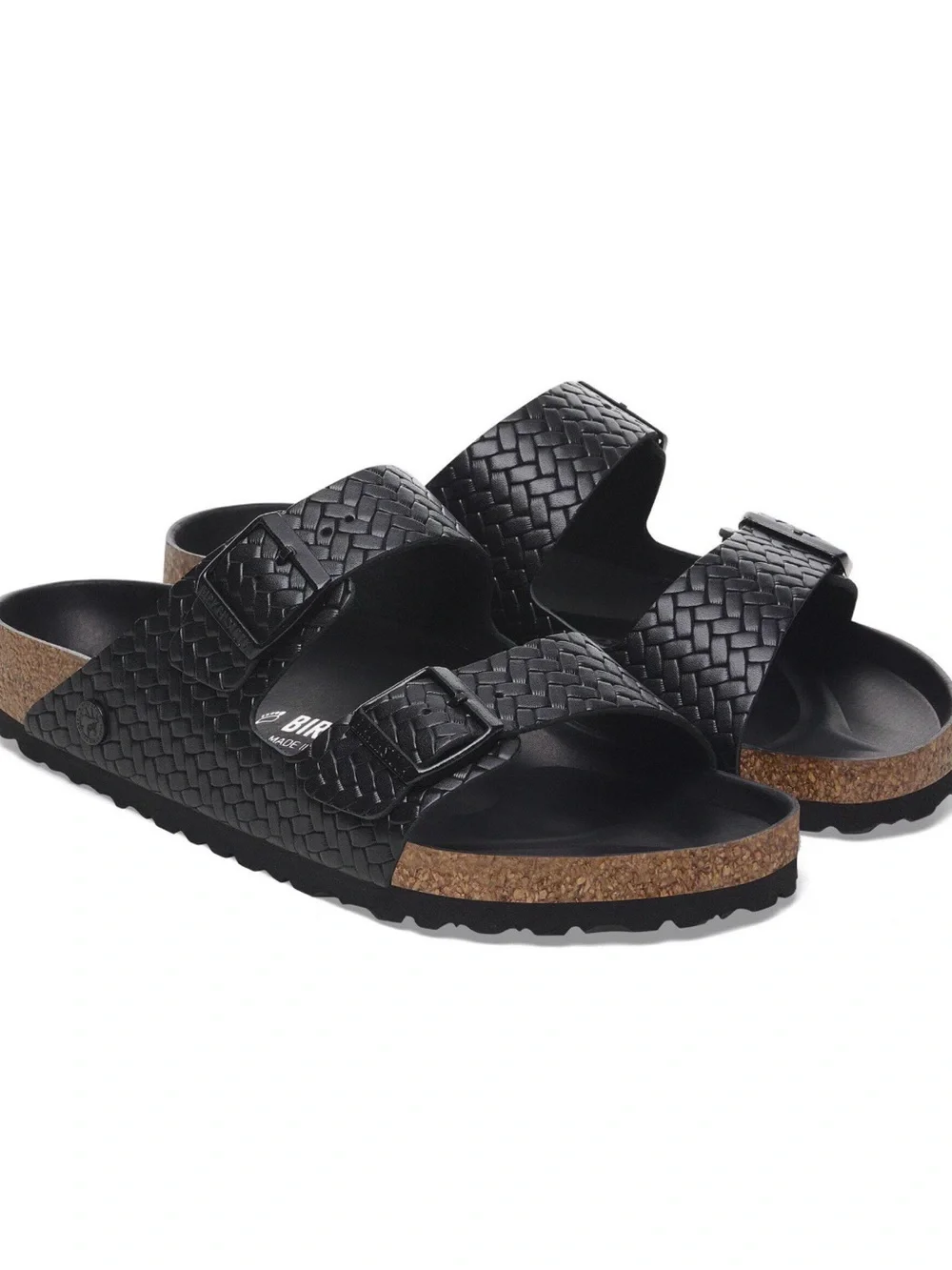 Birkenstock Women’s Black Woven Two-Strap Cork Sandal